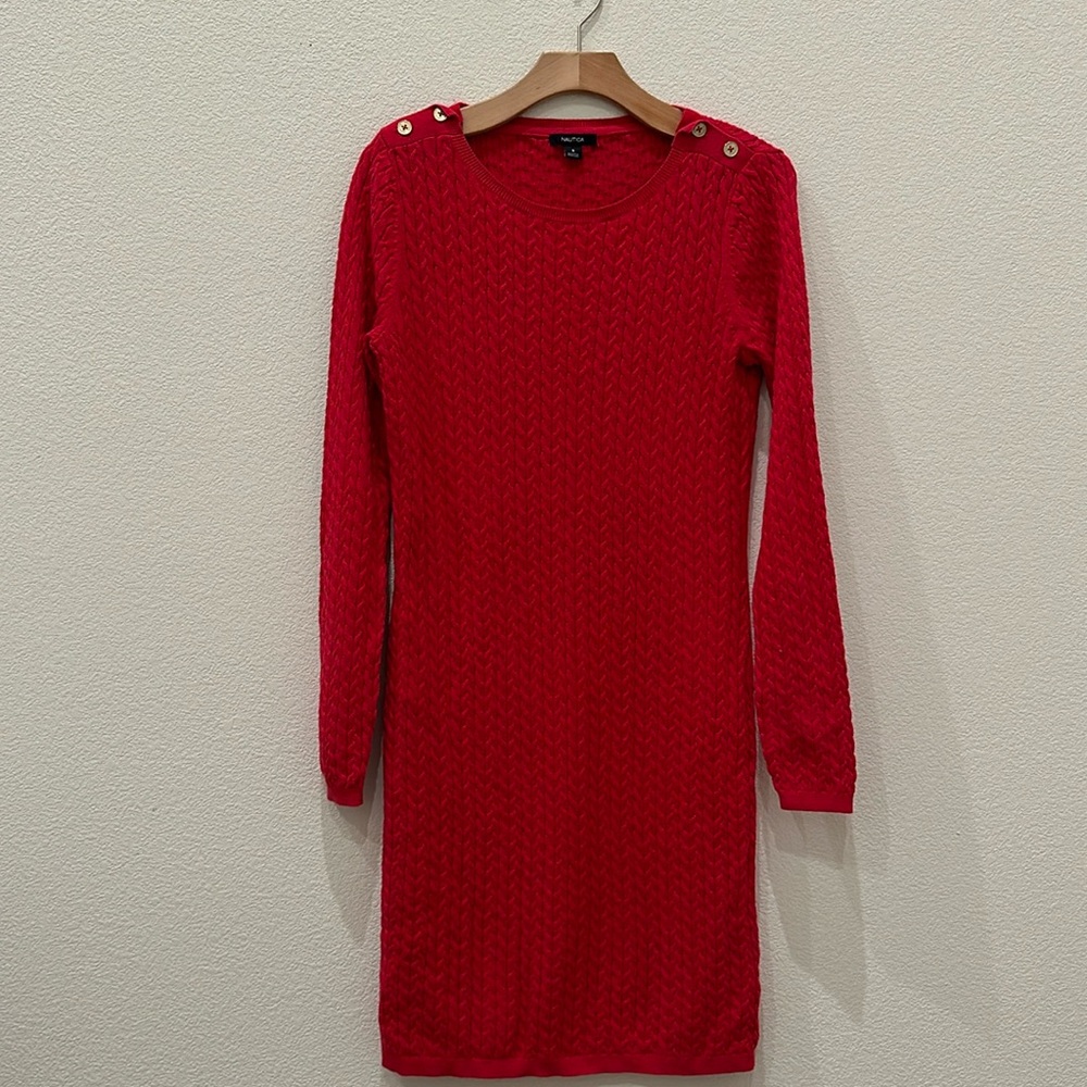 NAUTIC Women’s Pink Long Sleeve Midi Sweater Dress
